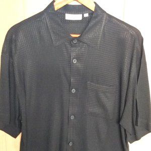 Linea Dome, Rayon black weave, stretch short sleeve button up shirt size L large